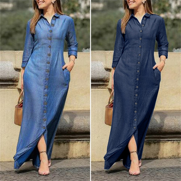 hot sell women solid long dresses women's clothing women long jeans dresses shirt long sleeves skirt denim long dress hot sell women solid long dresses women's clothing women long jeans dresses shirt long sleeves skirt denim long dress