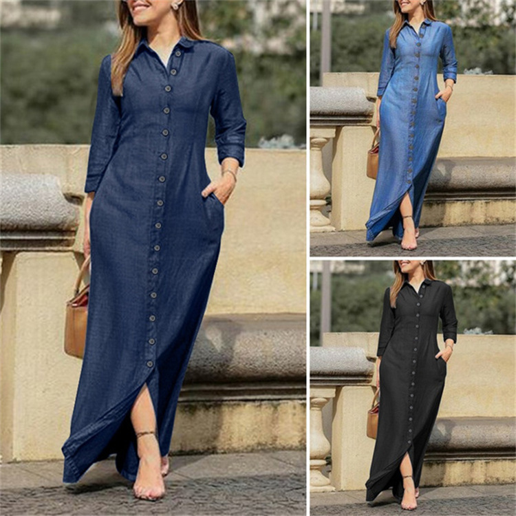 hot sell women solid long dresses women's clothing women long jeans dresses shirt long sleeves skirt denim long dress hot sell women solid long dresses women's clothing women long jeans dresses shirt long sleeves skirt denim long dress